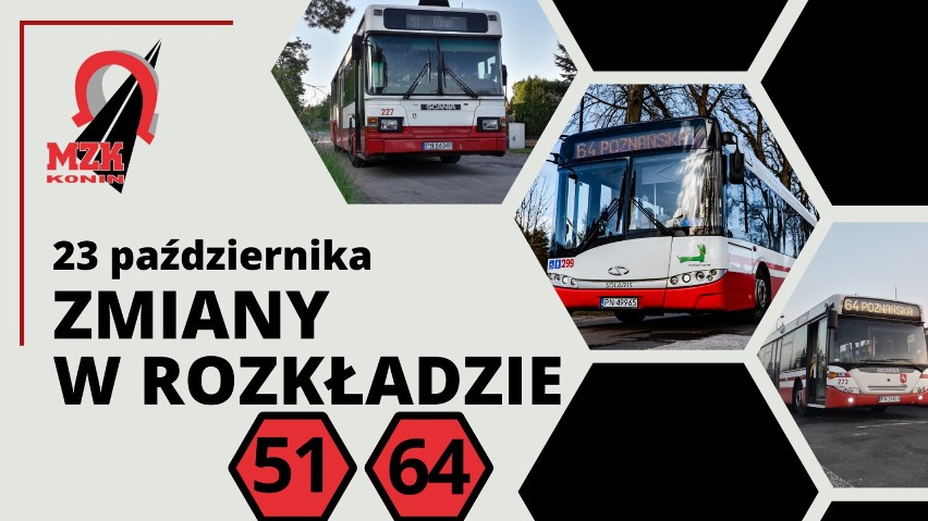 Konin. Zmiany w rozkładzie autobusów MZK dla kursy linii  51 i 64  związku ze obowiązującą na ulicy Jana Pawła II tymczasową zmianą organiza