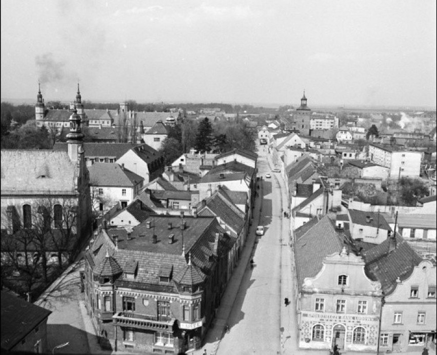 Głogówek. Panorama miasta z wieży ratuszowej z widokiem na...