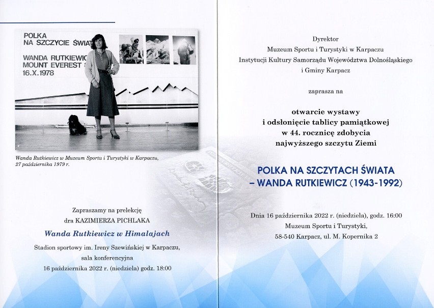 Wystawa poświęcona Wandzie Rutkiewicz w Muzeum Sportu i Turystki w Karpaczu. Są ciekawe zdjęcia i sprzęt himalaistki