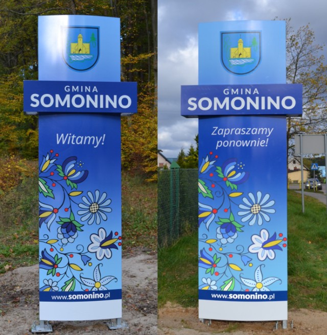 Na granicach gminy Somonino wjeżdżających witają tzw. witacze.