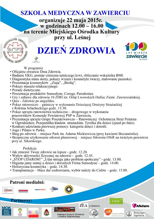 Dzień Zdrowia 2015 w Zawierciu. Zobacz program.