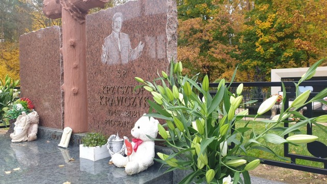 Przy grobie Krzysztofa Krawczyka w Grotnikach pojawiły się wazony z pięknymi liliami. Na razie kwiaty są jeszcze zamknięte w pąkach