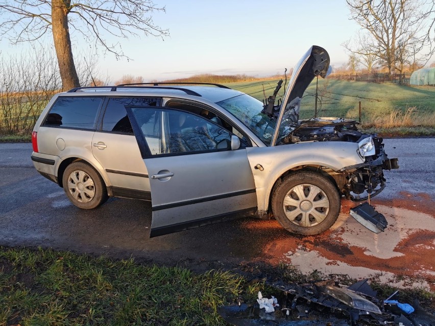 Tralewo. Wypadek na drodze powiatowej [ZDJĘCIA]. Dwie kobiety ranne po uderzeniu w drzewo