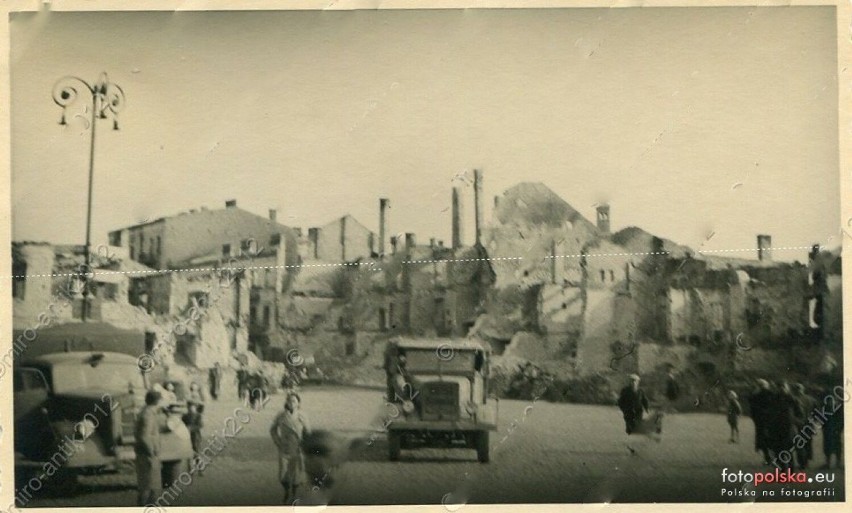 Ulica Narutowicza i Kaliska w Wieluniu na starej fotografii 