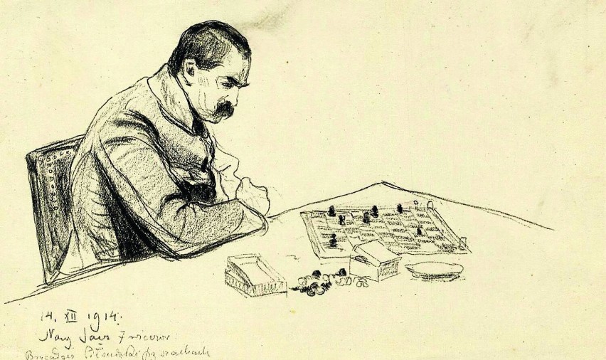 Józef Piłsudski gra w szachy w Nowym Sączu 14 grudnia 1914...