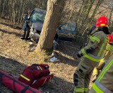 Poważny wypadek w okolicach Grabic w gminie Gubin. Golf wypadł z drogi i uderzył w drzewo