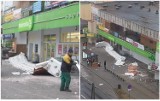 Elewacja budynku przy ulicy Kaliskiej we Włocławku runęła na chodnik [zdjęcia]