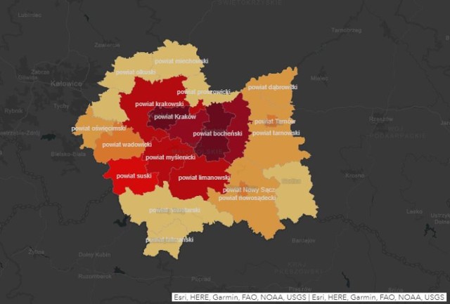 Mapa koronawirusa w Małopolsce. W których powiatach jest najwięcej zakażeń? Skąd są ofiary śmiertelne? [MAPA POWIATÓW]