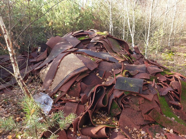 W lesie odnaleziono odpady, które pochodzą z nawierzchni obiektów sportowych budowanych w ostatnich latach na terenie gmin i powiatów.
