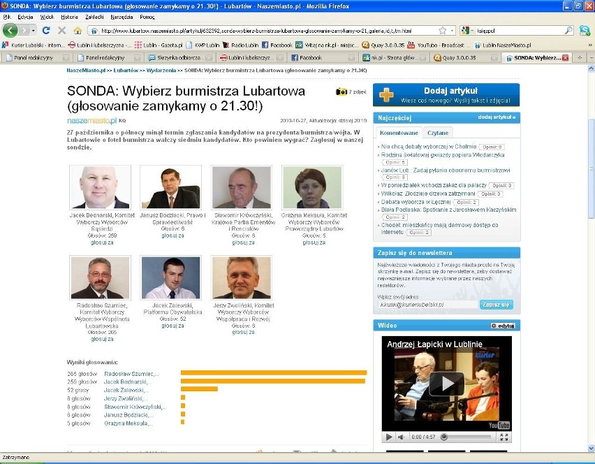 Wybory Lubartów: Radosław Szumiec wygrał w naszej sondzie