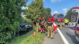 Wypadek w Będzinie na DK 86. Samochód wpadł do rowu i uderzył w drzewo. Lądował LPR