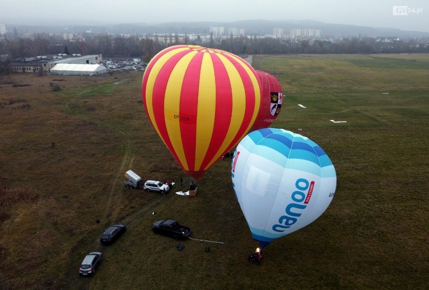 Szczecin. Niecodzienna promocja projektu SBO. Balony wzniosły się nad lotniskiem w Dąbiu