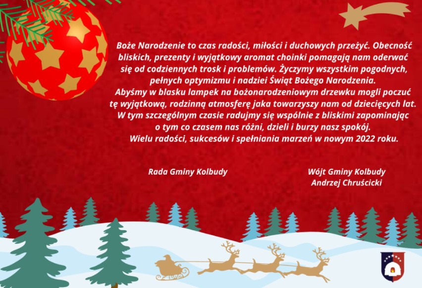 Świąteczne życzenia dla mieszkańców gminy Kolbudy składał...