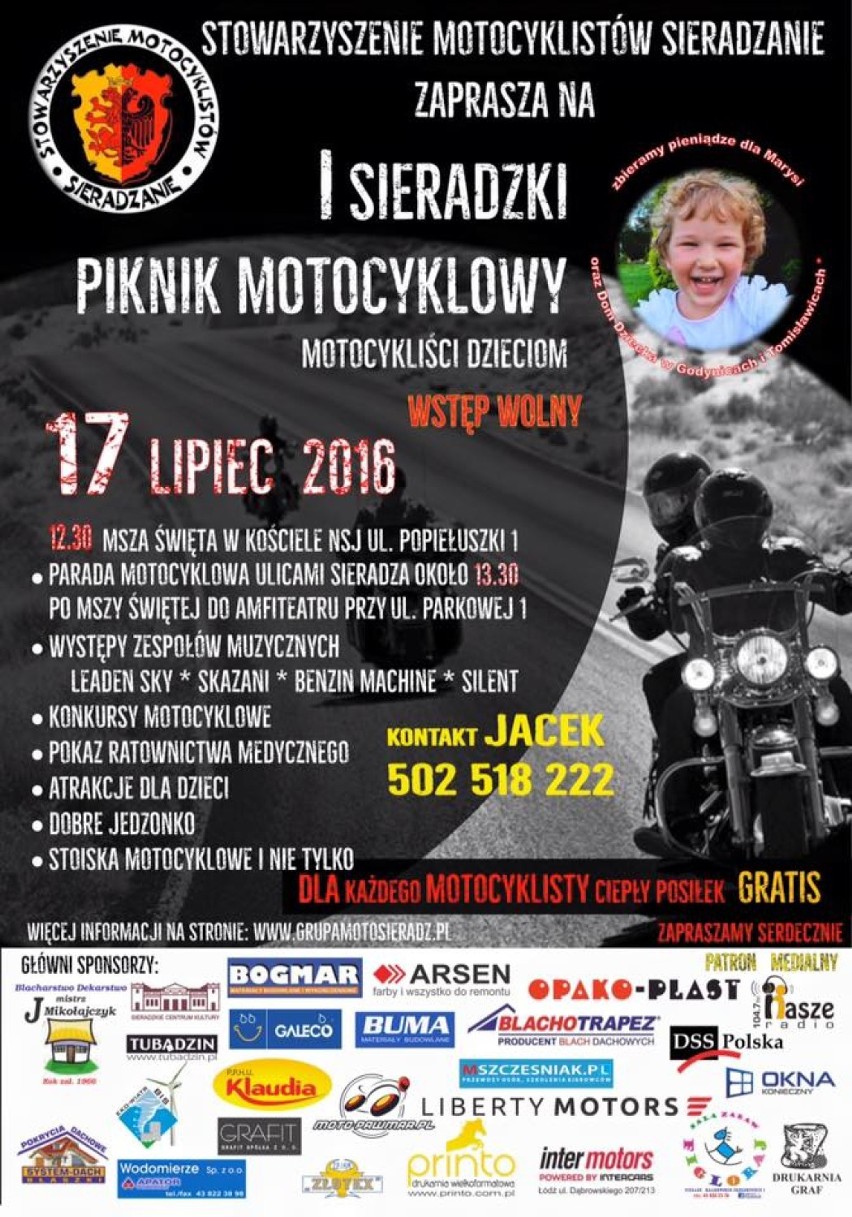 Piknik motocyklowy odbędzie się w Sieradzu. 17.07 zaprasza stowarzyszenie motocyklistów Sieradzanie