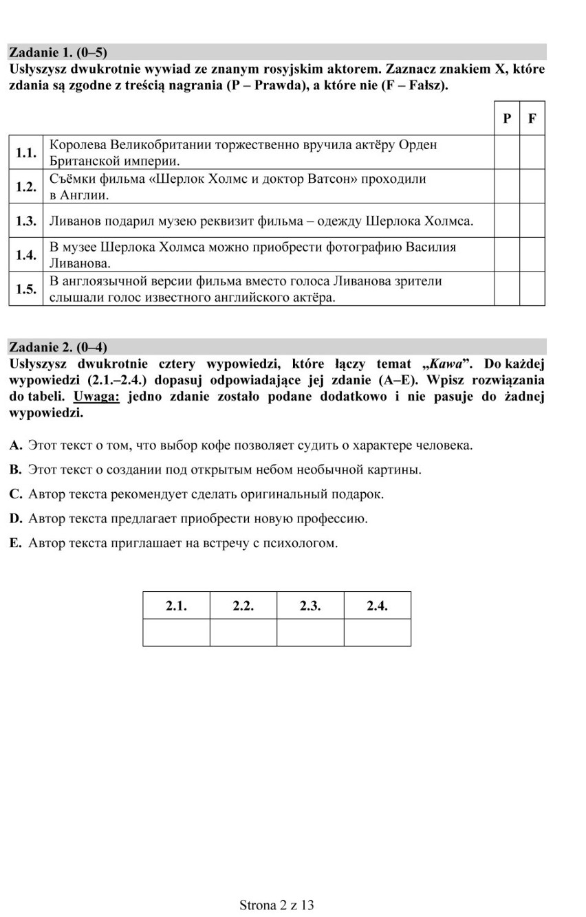 Próbna matura 2015 - język rosyjski [ARKUSZE, ODPOWIEDZI]