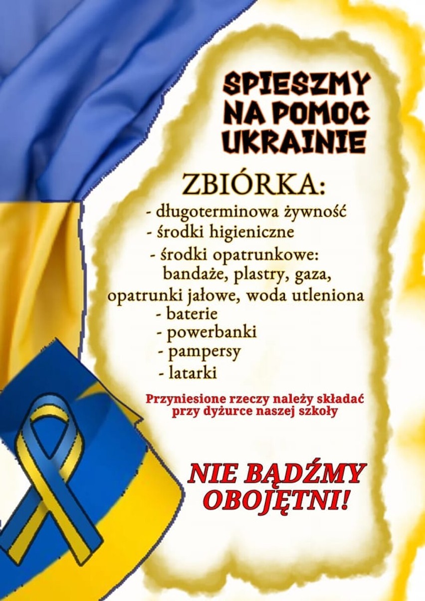 Konin. Ukraino, nie zostawimy Cię w potrzebie! Trwa zbiórka darów w szkołach podstawowych i średnich oraz w przedszkolach