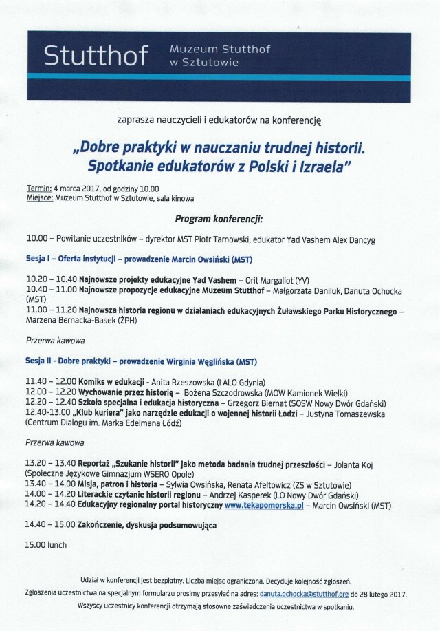 Sztutowo.  W piątek, 4 marca w Muzeum Stutthof odbędzie się konferencja dla nauczycieli i edukatorów „Dobre praktyki w nauczaniu trudnej historii”.