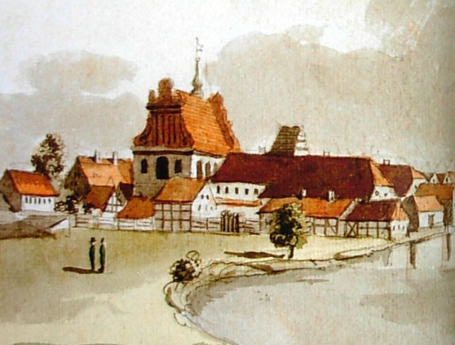 1. Widok kościoła karmelitów w Bydgoszczy, autor nieznany, akwarela z 1802 roku znajduje się w zbiorach MOB.