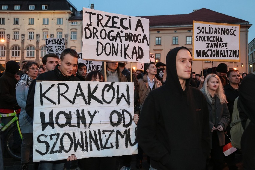 Demonstracja antyfaszystów w Krakowie.