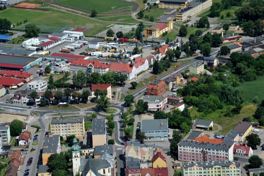 Człuchów z lotu ptaka. Lipiec 2013