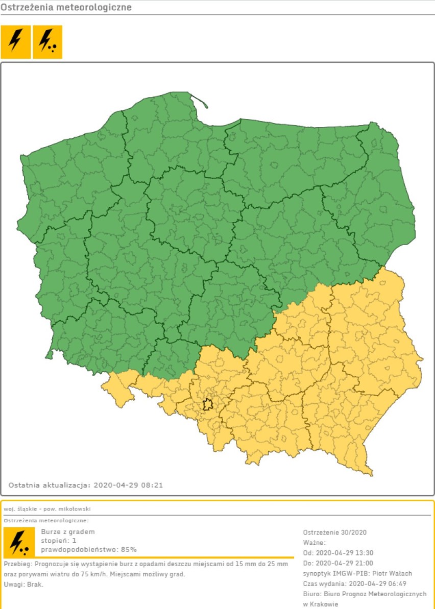 Burze z gradem w woj. śląskim - jest ostrzeżenie [29.04.2020]. Sprawdź gdzie jest burza [MAPA online]