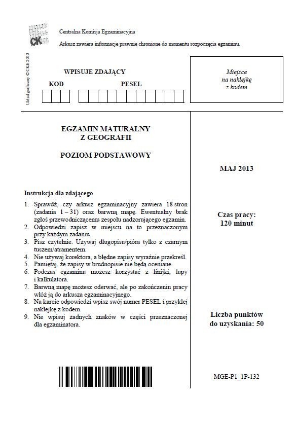 Mautra 2013 GEOGRAFIA: ODPOWIEDZI, mamy Arkusze [poziom podstawowy]