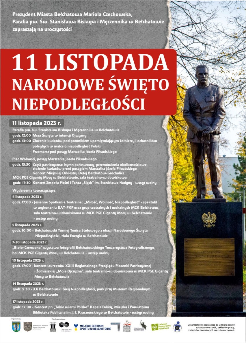 Święto Niepodległości w Bełchatowie, 11 listopada 2023. PROGRAM UROCZYSTOŚCI