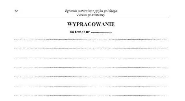 Strona wypracowania w arkuszu maturalnym z języka polskiego na poziomie podstawowym