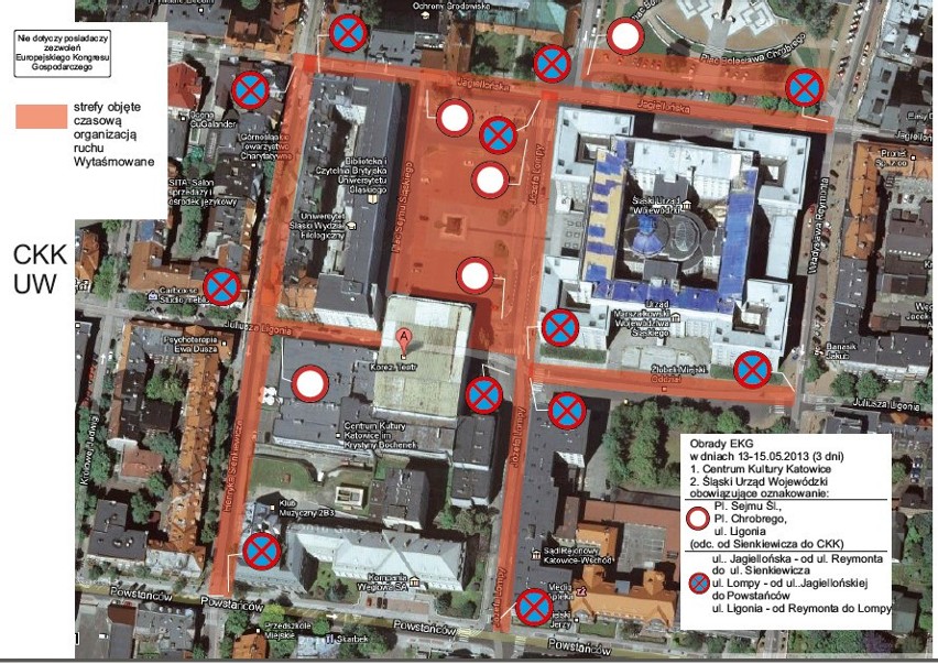 Od poniedziałku do środy w centrum Katowic obowiązuje zakaz ruchu i parkowania. Lista ulic MAPY