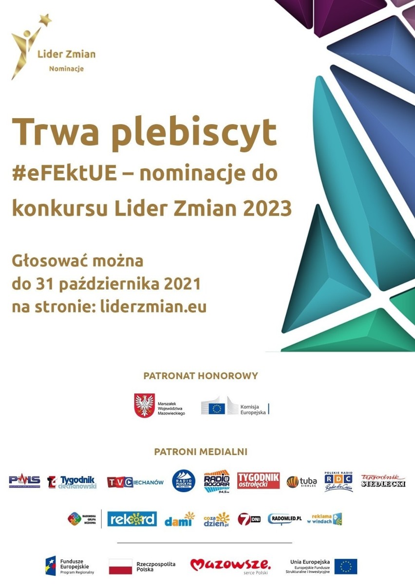 Trwa głosowanie na projekty dofinansowane z Unii Europejskiej w plebiscycie „#eFEktUE – nominacje do konkursu Lider Zmian 2023”