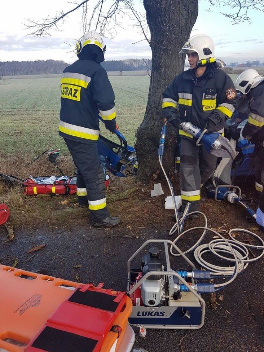 Poważny wypadek w Budziszewku. Kobieta uderzyła w drzewo [ZDJĘCIA]