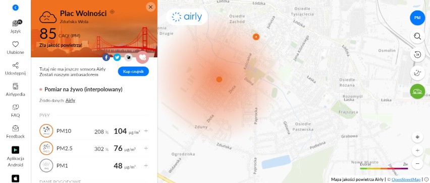 Smog. Co pokazują czujniki jakości powietrza w Zduńskiej Woli. Jak szukać odczytów?