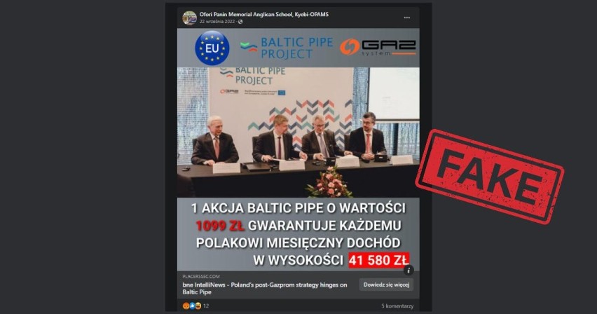Baltic Pipe jest obecnie celem oszustów internetowych,...