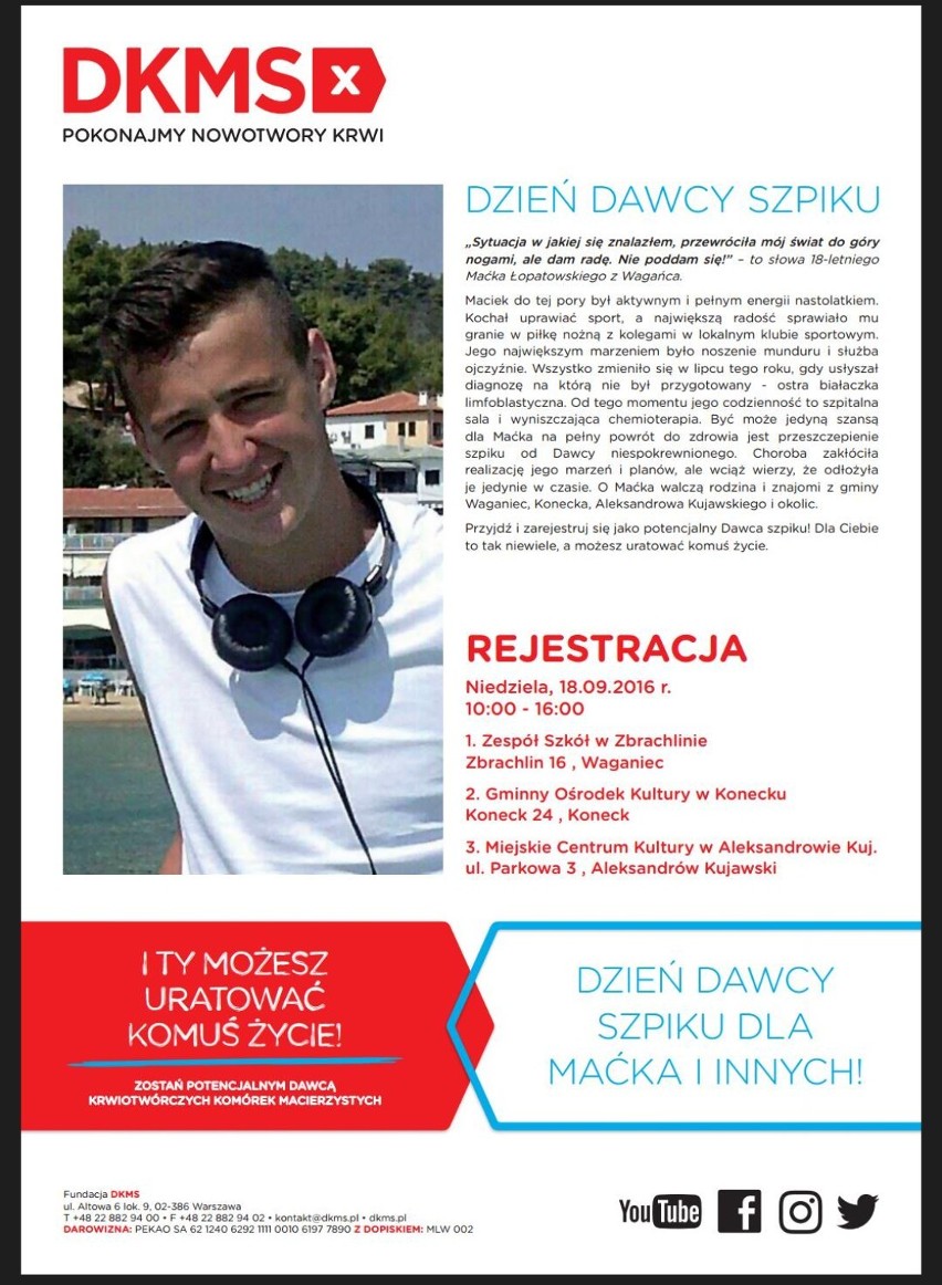 Maciej Łopatowski z Wagańca potrzebuje pomocy. Weź udział w akcji już 18 września!