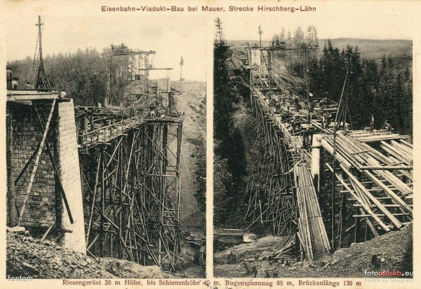 1901 rok. Widok na rzekę Bóbr we Wleniu i fragment budowanj...