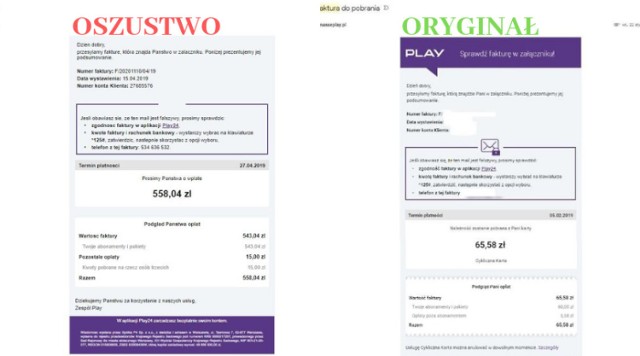 podrobiona faktura vs oryginalna e-faktura Play