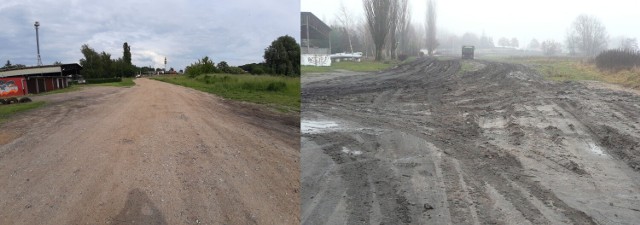 Tak ulica Winniczna wyglądała przed utwardzeniem (z prawej), a tak obecnie (z lewej)