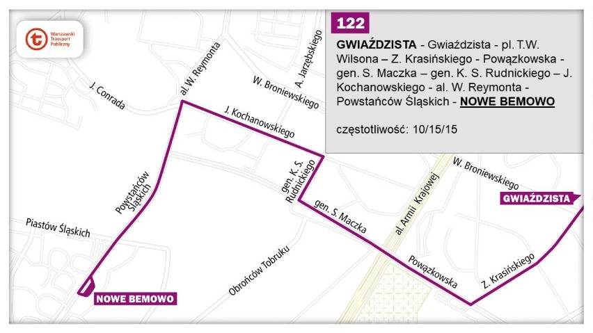 Autobusy linii 122 jeździłyby z Żoliborza (z ulicy...