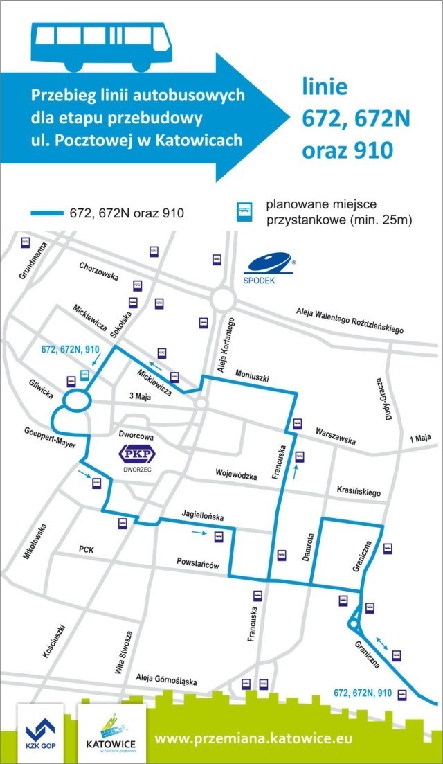Mapy centrum Katowic na czas przebudowy