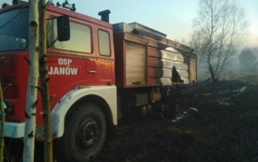 W wielkim pożarze lasów uszkodzony został również wóz OSP...