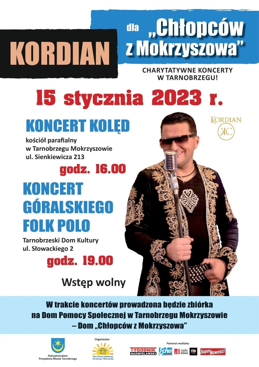 Kordian wystąpi w Tarnobrzegu. Dwa charytatywne koncerty 15 stycznia ze zbiórką dla domu "Chłopców z Mokrzyszowa". Sprawdź szczegóły  