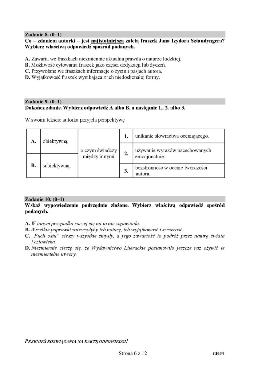 Język polski - arkusze CKE z 10 kwietnia 2019 [egzamin gimnazjalny]