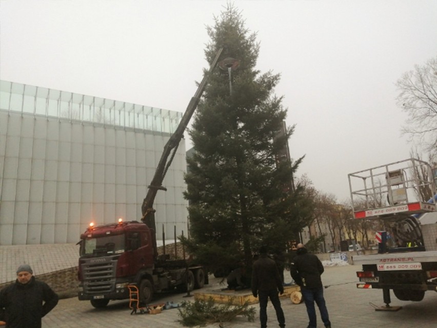 Bożonarodzeniowa 20-metrowa choinka stanęła w centrum Lublina