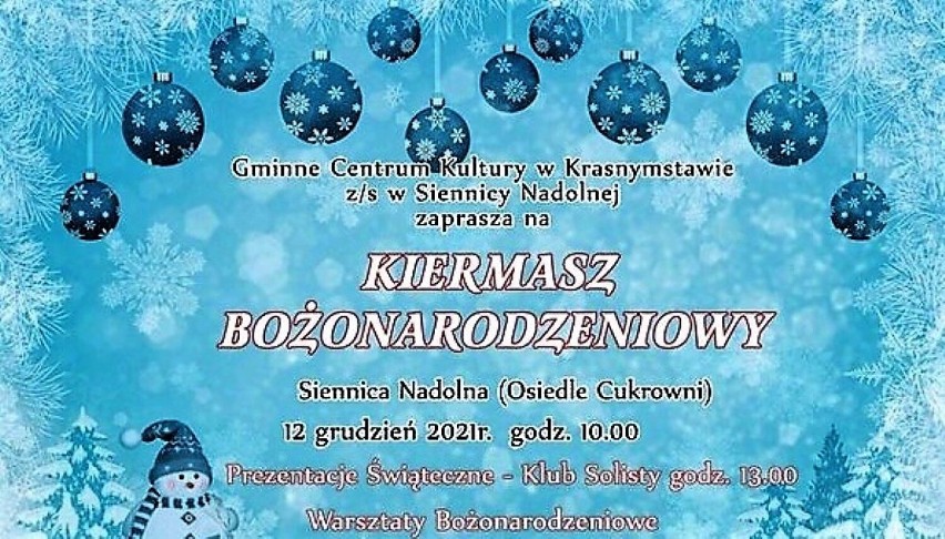 Gmina Krasnystaw. Będzie kiermasz bożonarodzeniowy, występy artystyczne i warsztaty w Siennicy Nadolnej