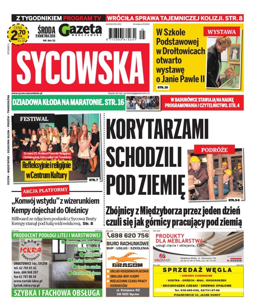 Nowa Gazeta Sycowska w Twoim domu! Sprawdź, o czym piszemy w wydaniu 11 kwietnia 2018 r.