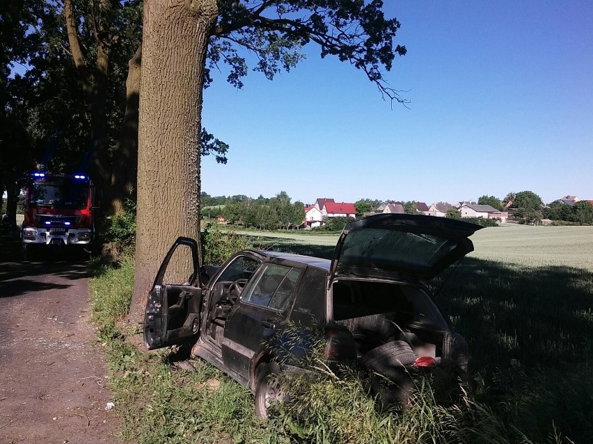 Wypadek w Gardei. 25-letni kierowca podróż zakończył na drzewie [ZDJĘCIA]