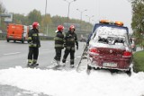 Pożar samochodu DTŚ. Spłonęło auto na wiadukcie w Katowicach