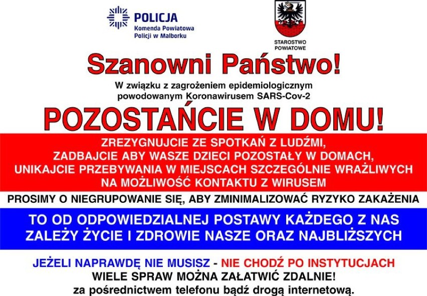 Koronawirus. Apele służb z powiatu malborskiego. Zostań w domu! Nie kłam medyka, strażaka, policjanta!