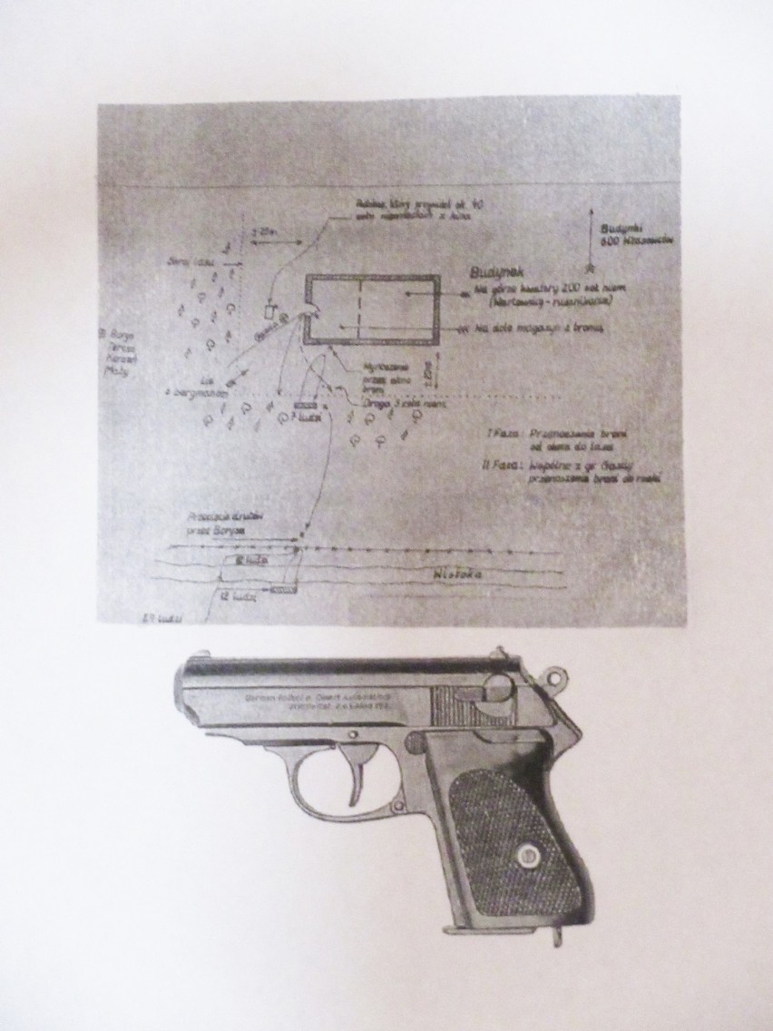 Mapka akcji i zdobyczny pistolet Walther