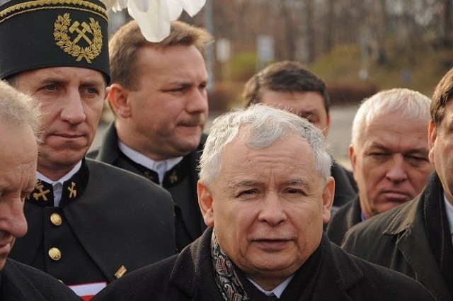 Jarosław Kaczyński wraz z posłem Grzegorzem Matusiakiem w Jastrzębiu-Zdroju. Fot. Piotr Stafin